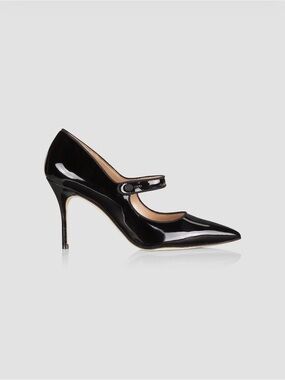 Manolo Blahnik Black Patent Mary Jane Pointed-Toe Pump